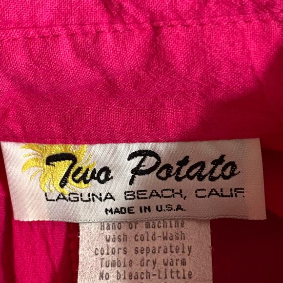Vtg 80s 90s Two Potato Button Down Tie Back Short Sleeve Maxi Dress S Pink NOS - Picture 15 of 16
